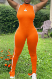 Orange Casual Sportswear Solid Basic O Neck Skinny Jumpsuits