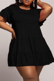 Red Fashion Casual Plus Size Solid Split Joint O Neck Short Sleeve Dress