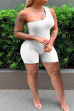 White Fashion Casual Solid Backless One Shoulder Plus Size Romper