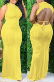 Yellow Casual Solid Backless Half A Turtleneck Straight Dresses