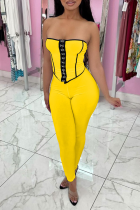 Yellow Sexy Solid Split Joint Strapless Sleeveless Two Pieces