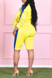 Yellow Sportswear Color Block Patchwork Turndown Collar Long Sleeve Two Pieces