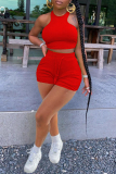 Red Casual Sportswear Solid Vests O Neck Sleeveless Two Pieces