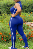 Blue Casual Sportswear Solid Basic O Neck Skinny Jumpsuits