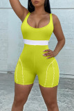 Fluorescent Green Sexy Solid Patchwork U Neck Skinny Rompers