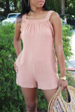 Pink Casual Solid Patchwork Backless Spaghetti Strap Straight Rompers