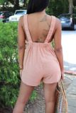 Pink Casual Solid Patchwork Backless Spaghetti Strap Straight Rompers