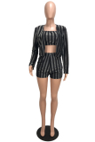 Gold Elastic Fly High Striped Straight shorts Two-piece suit