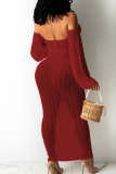 Burgundy Sexy Solid Hollowed Out Patchwork Frenulum See-through Halter Irregular Dress Dresses