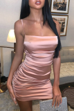 Pink Sexy Solid Split Joint Spaghetti Strap Pencil Skirt Dresses