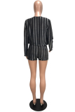 Gold Elastic Fly High Striped Straight shorts Two-piece suit