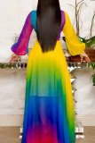 Multi-color Elegant Print Bandage Split Joint V Neck Printed Dress Dresses