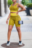 Yellow Sexy Leopard Patchwork U Neck Sleeveless Two Pieces