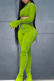 Fluorescent Green Casual Solid Patchwork Asymmetrical Half A Turtleneck Long Sleeve Two Pieces