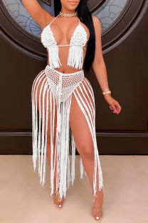 White Sexy Solid Hollowed Out Split Joint Swimwears