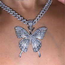 Silver Fashion Rhinestone Necklaces Graceful Butterfly Pendant Necklace