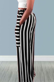Red Casual Striped Print Patchwork Straight High Waist Straight Full Print Bottoms
