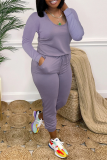 Grey Casual Solid Split Joint U Neck Skinny Jumpsuits