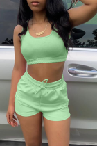 Green Casual Solid Split Joint Square Collar Sleeveless Two Pieces