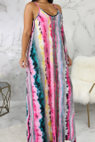 Multicolor Casual Print Split Joint Spaghetti Strap Straight Dresses