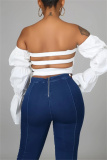 White Sexy Solid Hollowed Out Backless Strapless Tops