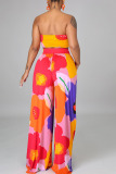 Multi-color Sexy Print Bandage Patchwork Knotted Strapless Sleeveless Two Pieces