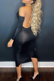 Black Sexy Solid Backless Off the Shoulder Pencil Skirt Dresses