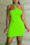 Cyanine Sexy Solid Patchwork Asymmetrical Collar Pencil Skirt Dresses