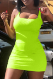 Light Green Sexy Solid Split Joint Square Collar Pencil Skirt Dresses