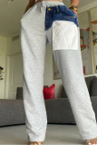Grey Casual Solid Patchwork Pocket Straight High Waist Straight Patchwork Bottoms