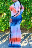 Pink Sexy Patchwork Tie-dye O Neck Pencil Skirt Dresses
