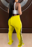 Yellow Casual Solid Patchwork Boot Cut High Waist Speaker Solid Color Bottoms