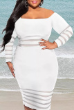 Black Sexy Solid Ripped Split Joint Bateau Neck Long Sleeve Knee Length Pencil Skirt Dresses