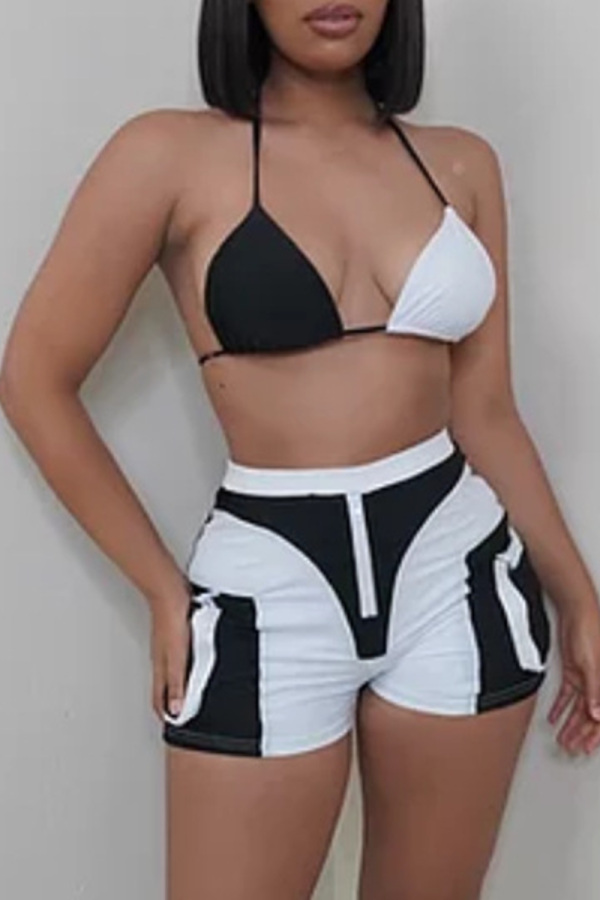 Black And White Sexy Print Bandage Split Joint Swimwears