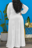 White Elegant Solid Split Joint Frenulum High Opening V Neck Long Sleeve Plus Size Dresses