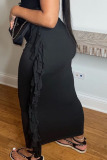 Black Casual Solid Tassel Split Joint Dresses