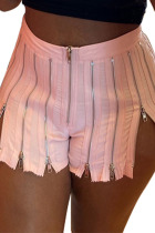 Pink Street Solid Patchwork Zipper Straight High Waist Straight Solid Color Bottoms