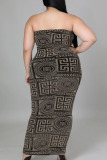 Red Sexy Print Split Joint Strapless Pencil Skirt Plus Size Dresses