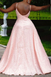 Pink Elegant Solid Patchwork Asymmetrical Spaghetti Strap Evening Dress Dresses