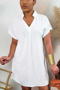 White Casual Solid Split Joint Turndown Collar Shirt Dress Dresses