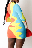 Colour Sexy Print Split Joint Half A Turtleneck Pencil Skirt Dresses