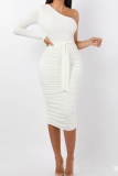 White Casual Solid Split Joint One Shoulder Pencil Skirt Dresses