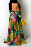 Colour Sexy Print Patchwork Strapless Long Sleeve Two Pieces