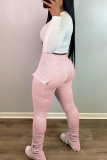 Pink Fashion Casual Solid Pocket Slit Fold Regular High Waist Trousers