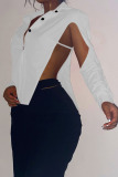Black Sexy Solid Hollowed Out Patchwork Slit Asymmetrical Turndown Collar Tops