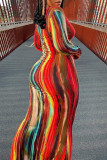 Colour Fashion Casual Print Basic V Neck Long Sleeve Dresses