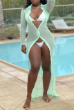 Green Sexy Solid See-through Mesh Swimwears Cover Up