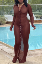 Brown Sexy Solid See-through Mesh Swimwears Cover Up