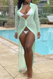 White Sexy Solid See-through Mesh Swimwears Cover Up