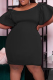 Black Sexy Solid Split Joint Off the Shoulder Straight Dresses